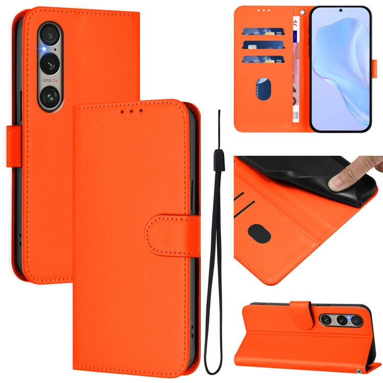 For Sony Xperia 1 VI 2024 Skin Feel Solid Color Leather Phone Case with Lanyard(Orange) - Sony Cases by buy2fix | Online Shopping UK | buy2fix