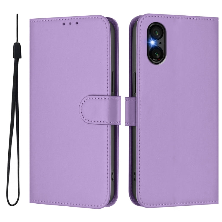 For Sony Xperia 5 VI 2024 Skin Feel Solid Color Leather Phone Case with Lanyard(Lavender Purple) - Sony Cases by buy2fix | Online Shopping UK | buy2fix