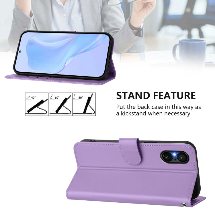 For Sony Xperia 5 VI 2024 Skin Feel Solid Color Leather Phone Case with Lanyard(Lavender Purple) - Sony Cases by buy2fix | Online Shopping UK | buy2fix