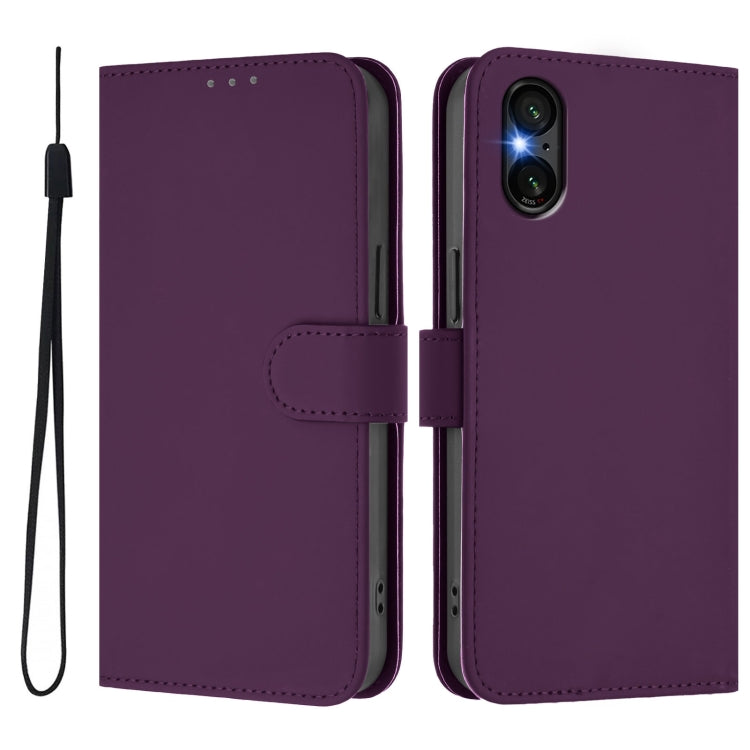 For Sony Xperia 5 VI 2024 Skin Feel Solid Color Leather Phone Case with Lanyard(Violet) - Sony Cases by buy2fix | Online Shopping UK | buy2fix