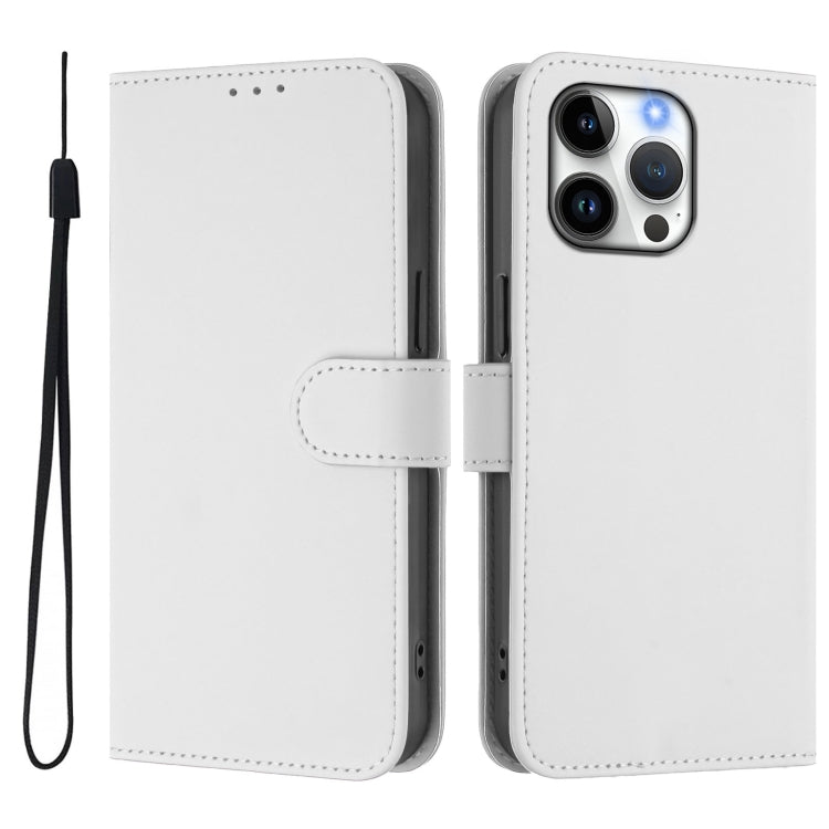 For iPhone 16 Pro Max Skin Feel Solid Color Leather Phone Case with Lanyard(White) - iPhone 16 Pro Max Cases by buy2fix | Online Shopping UK | buy2fix