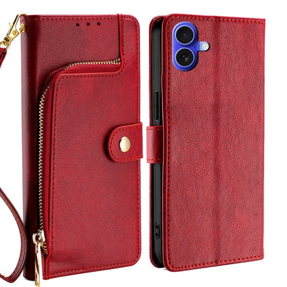 For iPhone 16 Plus Zipper Bag Leather Phone Case(Red) - iPhone 16 Plus Cases by buy2fix | Online Shopping UK | buy2fix