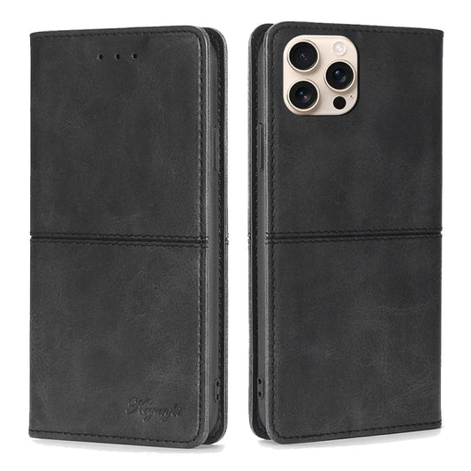 For iPhone 16 Pro Cow Texture Magnetic Leather Phone Case(Black) - iPhone 16 Pro Cases by buy2fix | Online Shopping UK | buy2fix