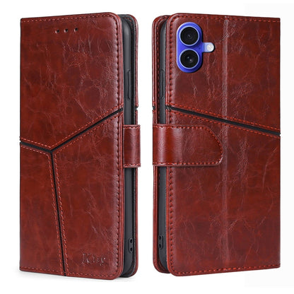 For iPhone 16 Geometric Stitching Leather Phone Case(Dark Brown) - iPhone 16 Cases by buy2fix | Online Shopping UK | buy2fix