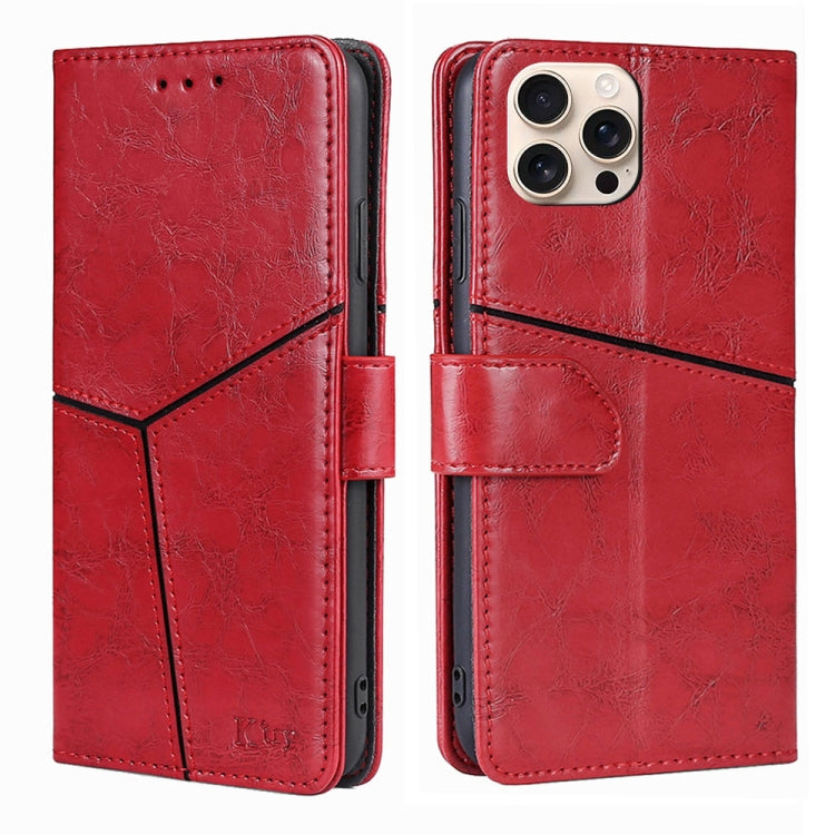 For iPhone 16 Pro Geometric Stitching Leather Phone Case(Red) - iPhone 16 Pro Cases by buy2fix | Online Shopping UK | buy2fix