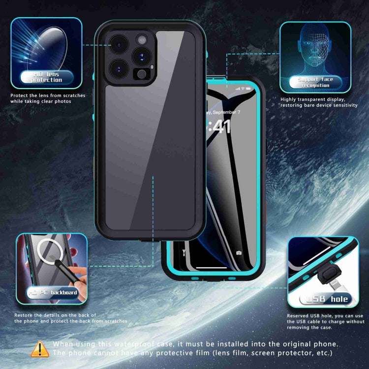 For iPhone 16 Pro Max RedPepper Transparent Dot IP68 Waterproof Triple-proof Phone Case(Black Blue) - iPhone 16 Pro Max Cases by RedPepper | Online Shopping UK | buy2fix