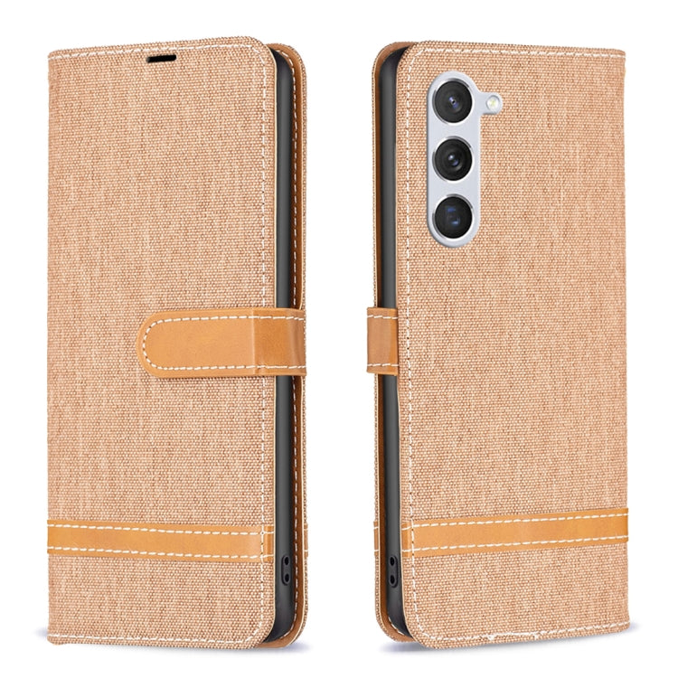 For Samsung Galaxy S25 5G Color Block Denim Texture Leather Phone Case(Brown) - Galaxy S25 5G Cases by buy2fix | Online Shopping UK | buy2fix