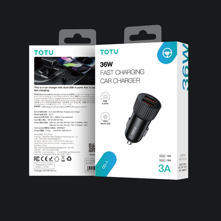 TOTU CC-1 36W Dual USB Ports Fast Charging Car Charger(Black) - Car Charger by TOTUDESIGN | Online Shopping UK | buy2fix