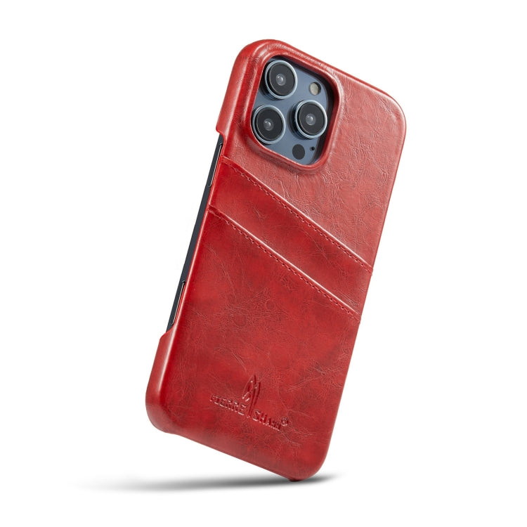 For iPhone 16 Pro Max Fierre Shann Retro Oil Wax Texture Card Slots PU Leather Phone Case(Red) - iPhone 16 Pro Max Cases by FIERRE SHANN | Online Shopping UK | buy2fix