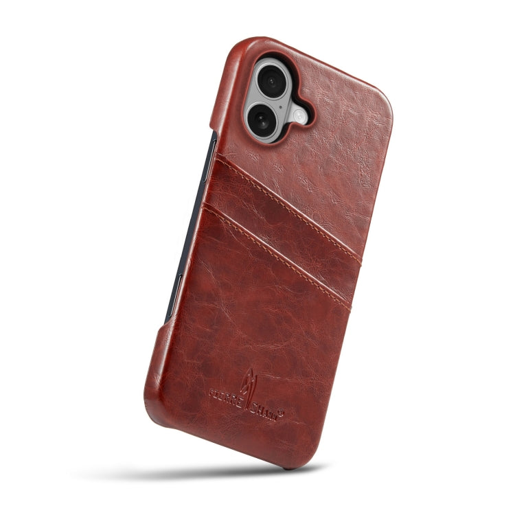 For iPhone 16 Fierre Shann Retro Oil Wax Texture Card Slots PU Leather Phone Case(Brown) - iPhone 16 Cases by FIERRE SHANN | Online Shopping UK | buy2fix