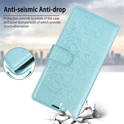 For Samsung Galaxy S25+ 5G Peony Flowers Imprint Leather Phone Case(Sky Blue) - Galaxy S25+ 5G Cases by buy2fix | Online Shopping UK | buy2fix