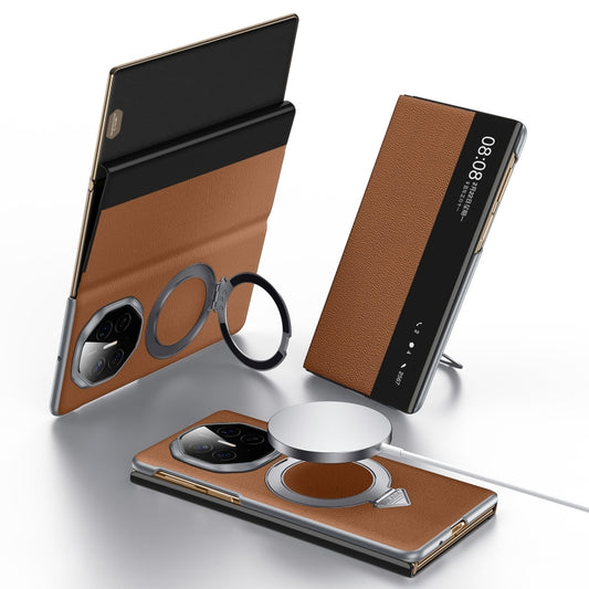 For Huawei Mate XT Ultimate Design SULADA Smart View Window MagSafe Magnetic Holder Leather Phone Case(Brown) - Huawei Cases by SULADA | Online Shopping UK | buy2fix