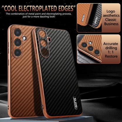 For Samsung Galaxy S25 5G AZNS Electroplated Edge Carbon Fiber Texture Phone Case(Black) - Galaxy S25 5G Cases by AZNS | Online Shopping UK | buy2fix