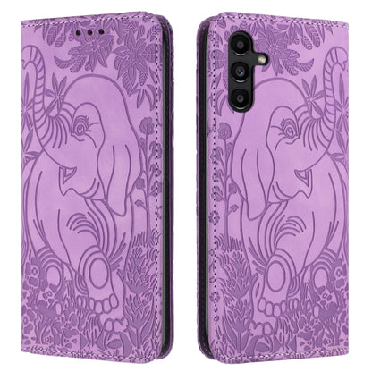 For Samsung Galaxy S25+ 5G Retro Elephant Embossed Leather Phone Case(Purple) - Galaxy S25+ 5G Cases by buy2fix | Online Shopping UK | buy2fix