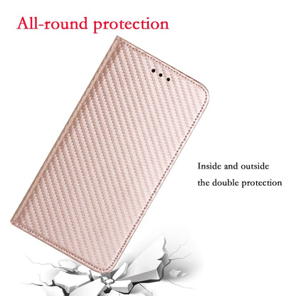 For Samsung Galaxy S25+ 5G Carbon Fiber Texture Magnetic Flip Leather Phone Case(Rose Gold) - Galaxy S25+ 5G Cases by buy2fix | Online Shopping UK | buy2fix