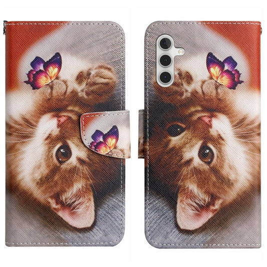 For Samsung Galaxy S25+ 5G Colored Drawing Pattern Leather Phone Case(Butterfly Cat) - Galaxy S25+ 5G Cases by buy2fix | Online Shopping UK | buy2fix