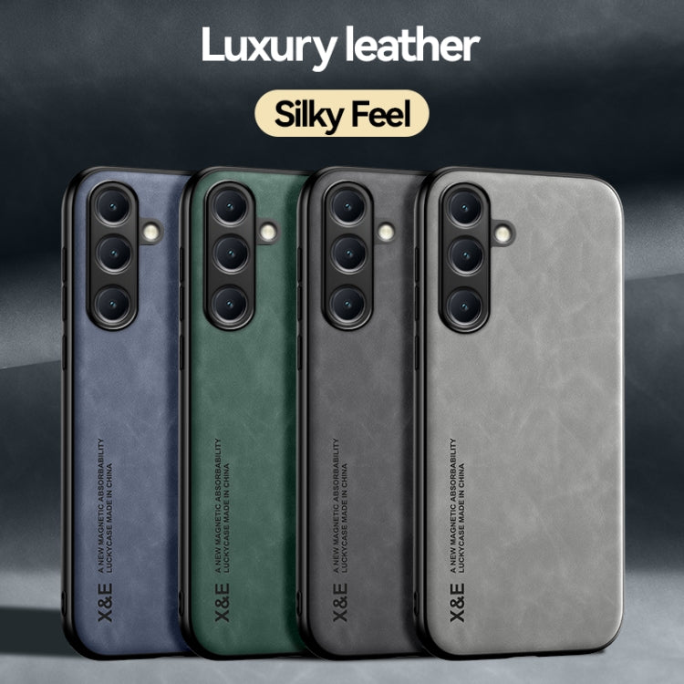 For Samsung Galaxy S25+ 5G Skin Feel Magnetic Leather Back Phone Case(Blue) - Galaxy S25+ 5G Cases by buy2fix | Online Shopping UK | buy2fix