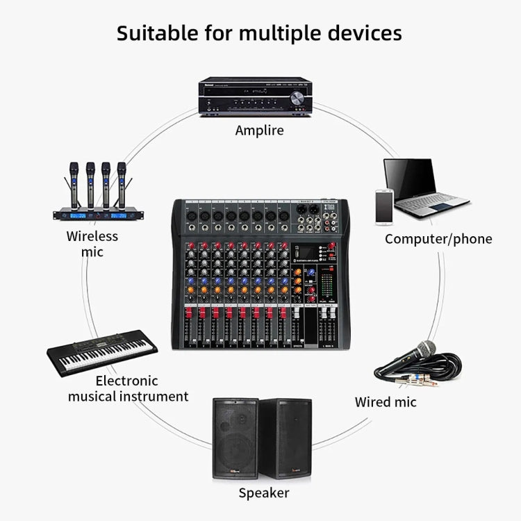 XTUGA CT80X 8-Channels Audio Mixer DJ Mixing Console with 48V Power Supply(UK Plug) - Live Sound Effects Processors by XTUGA | Online Shopping UK | buy2fix