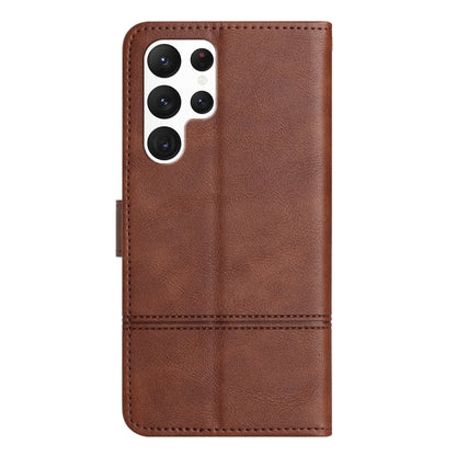 For Samsung Galaxy S25 Ultra 5G Cowhide Texture Stitching Leather Phone Case(Coffee) - Galaxy S25 Ultra 5G Cases by buy2fix | Online Shopping UK | buy2fix