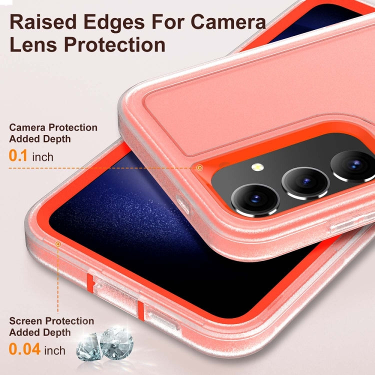 For Samsung Galaxy S24 / S25 5G Rugged PC Hybrid Silicone Phone Case with Holder(Transparent+Orange) - Galaxy S25 5G Cases by buy2fix | Online Shopping UK | buy2fix