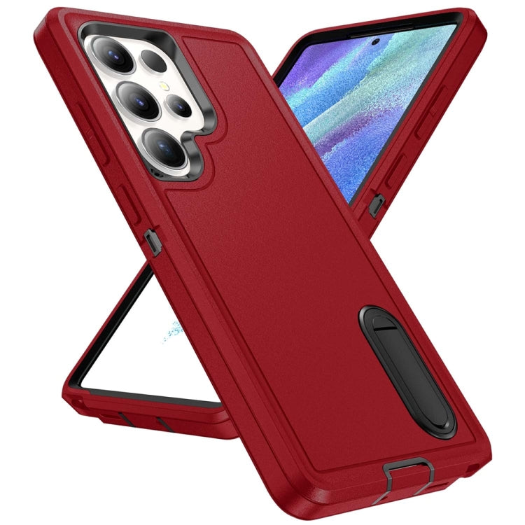 For Samsung Galaxy S25 Ultra 5G Rugged PC Hybrid Silicone Phone Case with Holder(Red+Black) - Galaxy S25 Ultra 5G Cases by buy2fix | Online Shopping UK | buy2fix