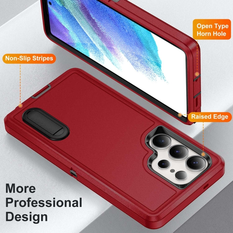 For Samsung Galaxy S25 Ultra 5G Rugged PC Hybrid Silicone Phone Case with Holder(Red+Black) - Galaxy S25 Ultra 5G Cases by buy2fix | Online Shopping UK | buy2fix