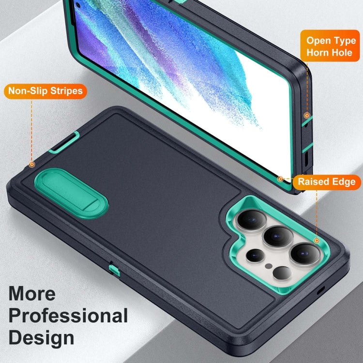 For Samsung Galaxy S25 Ultra 5G Rugged PC Hybrid Silicone Phone Case with Holder(Dark Blue+Light Green) - Galaxy S25 Ultra 5G Cases by buy2fix | Online Shopping UK | buy2fix