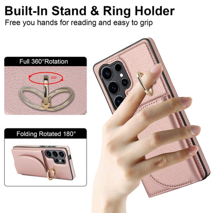 For Samsung Galaxy S25 Ultra 5G Ring Holder Card Bag Skin Feel Phone Case(Rose Gold) - Galaxy S25 Ultra 5G Cases by buy2fix | Online Shopping UK | buy2fix