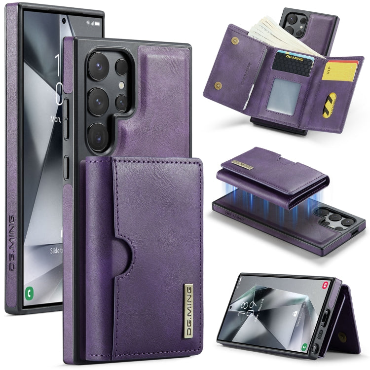 For Samsung Galaxy S24 Ultra 5G DG.MING M6 Series RFID Tri-fold Card Bag Removable Leather Phone Case(Purple) - Galaxy S24 Ultra 5G Cases by DG.MING | Online Shopping UK | buy2fix