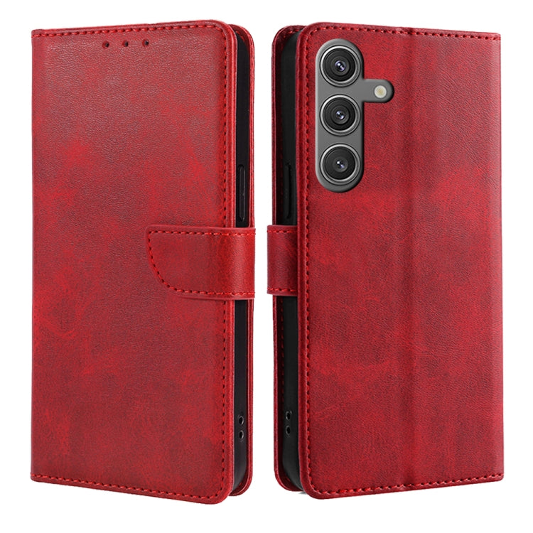 For Samsung Galaxy S25 5G Calf Texture Buckle Flip Leather Phone Case(Red) - Galaxy S25 5G Cases by buy2fix | Online Shopping UK | buy2fix