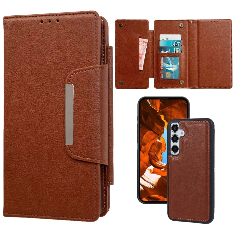 For Samsung Galaxy S25 5G Multifunctional 7-Card Wallet Leather Phone Case(Brown) - Galaxy S25 5G Cases by buy2fix | Online Shopping UK | buy2fix