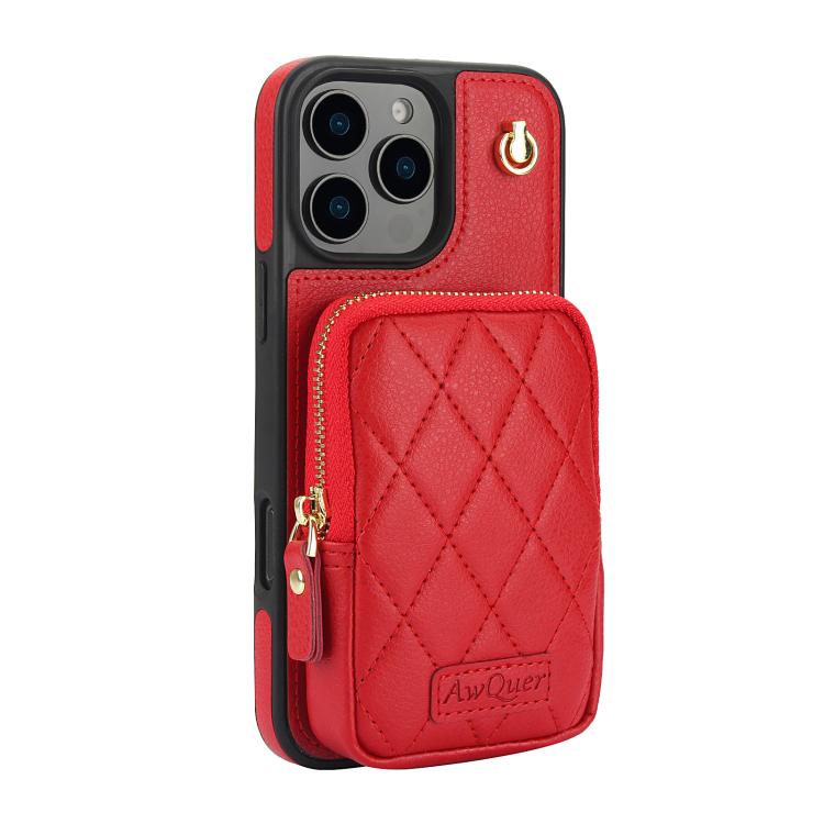 For iPhone 16 Pro Max AwQuer Crossbody Zipper Wallet Bag Litchi Leather Phone Case(Red) - iPhone 16 Pro Max Cases by Awquer | Online Shopping UK | buy2fix