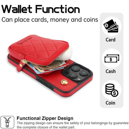 For iPhone 16 Pro Max AwQuer Crossbody Zipper Wallet Bag Litchi Leather Phone Case(Red) - iPhone 16 Pro Max Cases by Awquer | Online Shopping UK | buy2fix