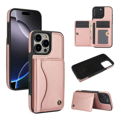 For iPhone 16 Pro Max AwQuer Horizontal Flip Card Bag Holder Leather Phone Case(Rose Gold) - iPhone 16 Pro Max Cases by Awquer | Online Shopping UK | buy2fix