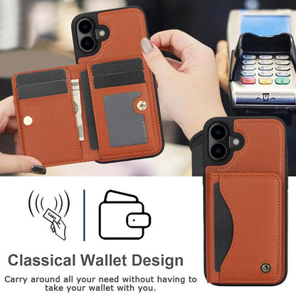 For iPhone 16 Plus AwQuer Horizontal Flip Card Bag Holder Leather Phone Case(Brown) - iPhone 16 Plus Cases by Awquer | Online Shopping UK | buy2fix