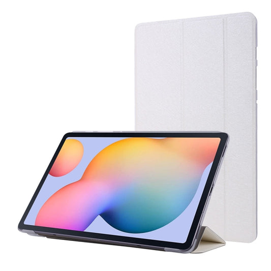 For Samsung Galaxy Tab S8 / Galaxy Tab S7 / T870 Silk Texture Three-fold Horizontal Flip Leather Case with Holder & Pen Slot(White) - Galaxy Tab S8 Cases by buy2fix | Online Shopping UK | buy2fix