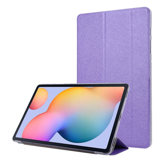 For Samsung Galaxy Tab S8 / Galaxy Tab S7 / T870 Silk Texture Three-fold Horizontal Flip Leather Case with Holder & Pen Slot(Purple) - Galaxy Tab S8 Cases by buy2fix | Online Shopping UK | buy2fix