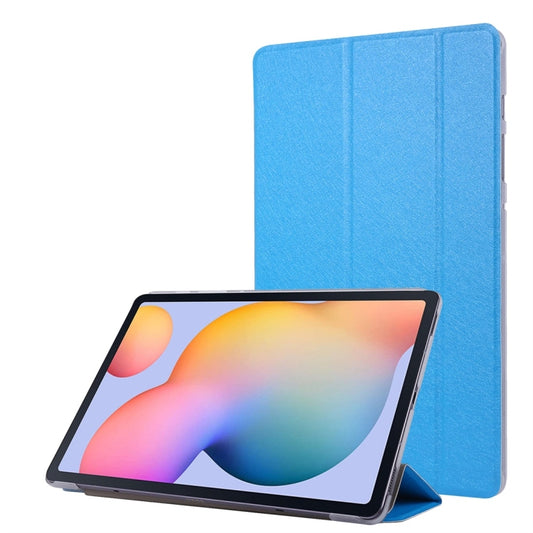 For Samsung Galaxy Tab S8 / Galaxy Tab S7 / T870 Silk Texture Three-fold Horizontal Flip Leather Case with Holder & Pen Slot(Sky Blue) - Galaxy Tab S8 Cases by buy2fix | Online Shopping UK | buy2fix