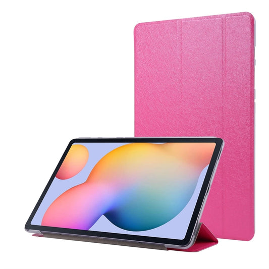 For Samsung Galaxy Tab S8 / Galaxy Tab S7 / T870 Silk Texture Three-fold Horizontal Flip Leather Case with Holder & Pen Slot(Rose Red) - Galaxy Tab S8 Cases by buy2fix | Online Shopping UK | buy2fix