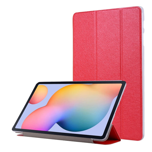 For Samsung Galaxy Tab S8 / Galaxy Tab S7 / T870 Silk Texture Three-fold Horizontal Flip Leather Case with Holder & Pen Slot(Red) - Galaxy Tab S8 Cases by buy2fix | Online Shopping UK | buy2fix