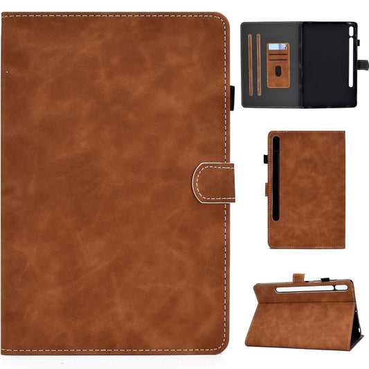 For Samsung Galaxy Tab S8 / Galaxy Tab S7 T870 Cowhide Texture Horizontal Flip Leather Case with Holder & Card Slots & Sleep / Wake-up Function(Brown) - Galaxy Tab S8 Cases by buy2fix | Online Shopping UK | buy2fix