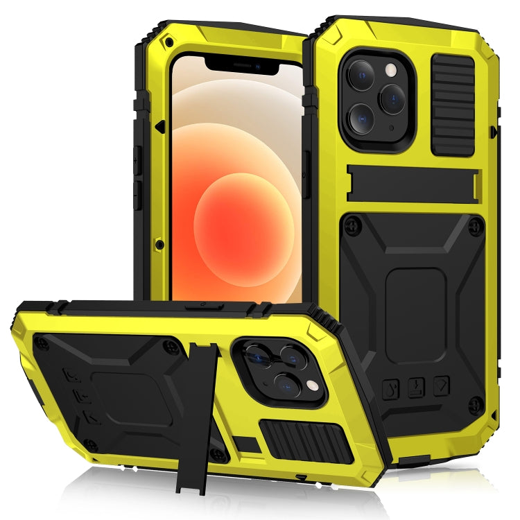 For iPhone 12 mini R-JUST Shockproof Waterproof Dust-proof Metal + Silicone Protective Case with Holder (Yellow) - iPhone 12 mini Cases by R-JUST | Online Shopping UK | buy2fix