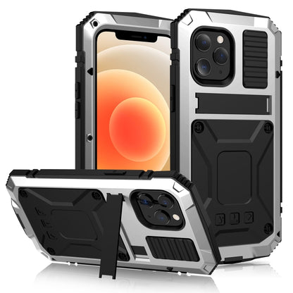 For iPhone 12 mini R-JUST Shockproof Waterproof Dust-proof Metal + Silicone Protective Case with Holder (Silver) - iPhone 12 mini Cases by R-JUST | Online Shopping UK | buy2fix