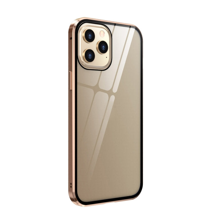 For iPhone 12 Pro Max Double Sides Tempered Glass Magnetic Adsorption Metal Frame Anti-peep Screen Case(Gold) - iPhone 12 Pro Max Cases by buy2fix | Online Shopping UK | buy2fix