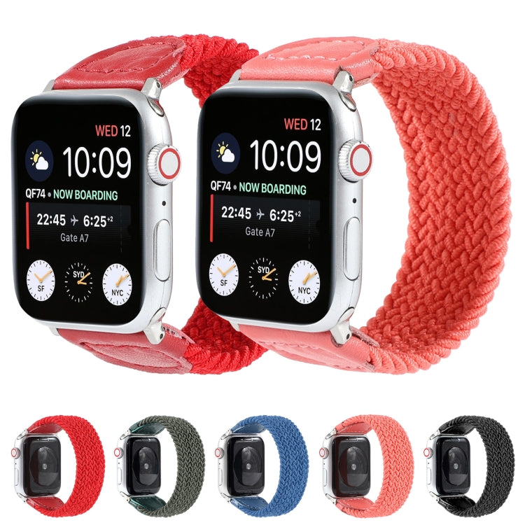 Nylon + Leather Braided Watch Band For Apple Watch Ultra 49mm&Watch Ultra 2 49mm / Series 9&8&7 45mm / SE 3&SE 2&6&SE&5&4 44mm / 3&2&1 42mm, Size:L(Red) - Watch Bands by buy2fix | Online Shopping UK | buy2fix