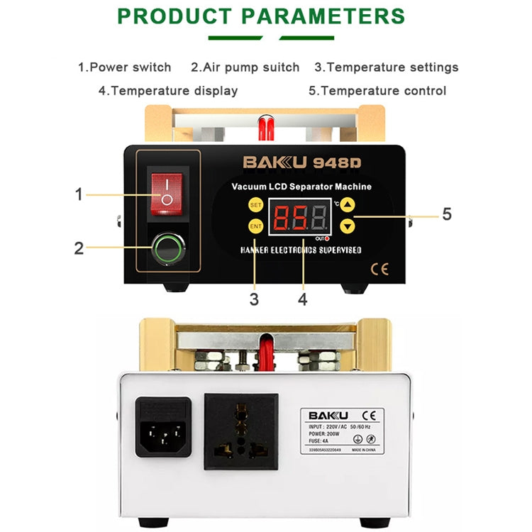 BAKU BK-948D 500W Vacuum Anti-static LCD Touch Panel Separator Machine, AC 220V EU Plug - Separation Equipment by BAKU | Online Shopping UK | buy2fix