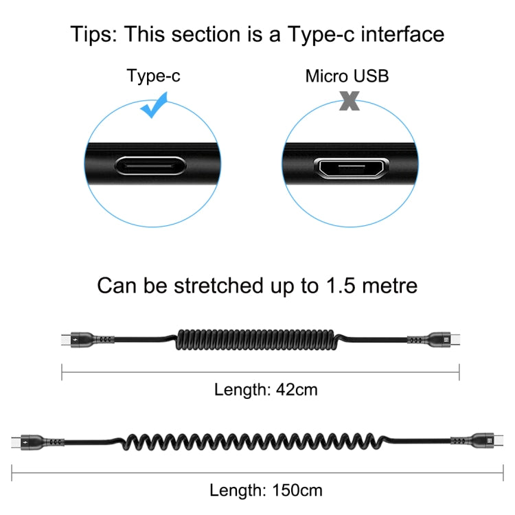 HAWEEL 1.5m 5A USB-C / Type-C to USB-C / Type-C Retractable Coiled PD Fast Charging Cable - USB-C & Type-C Cable by HAWEEL | Online Shopping UK | buy2fix