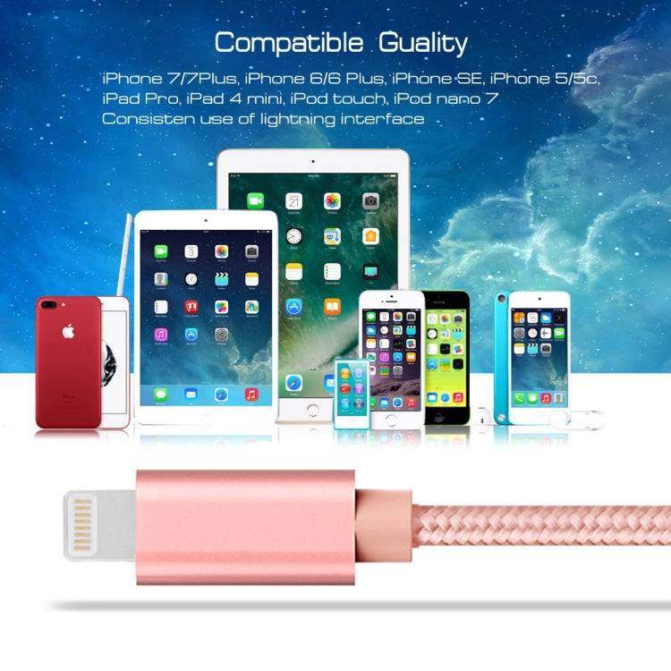 3A Woven Style Metal Head 8 Pin to USB Charge Data Cable, Cable Length: 2m(Rose Gold) - Normal Style Cable by buy2fix | Online Shopping UK | buy2fix