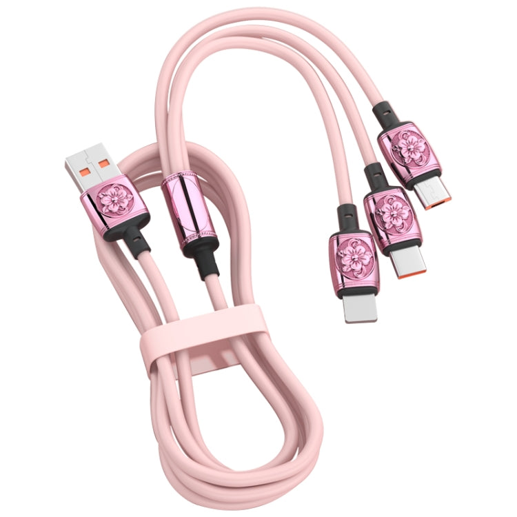 YT23085 Carved 3.5A 3 in 1 USB to Type-C / 8 Pin / Micro USB Fast Charging Cable, Cable Length: 1.2m(Pink) - Multifunction Cable by buy2fix | Online Shopping UK | buy2fix