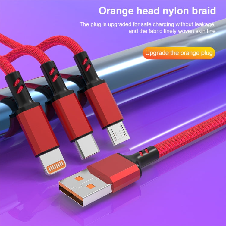 Braided 3A 3 in 1 USB to Type-C / 8 Pin / Micro USB Fast Charging Cable, Cable Length: 1.2m(Red) - Multifunction Cable by buy2fix | Online Shopping UK | buy2fix